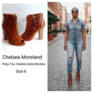 Chelsea Moreland Peep Toe, Heeled Ankle Booties
